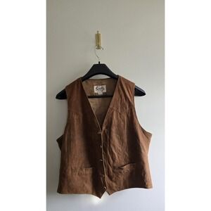 Scully Brown Leather Vest Mens 44 Western‎ Cowboy Biker Button Genuine Leather